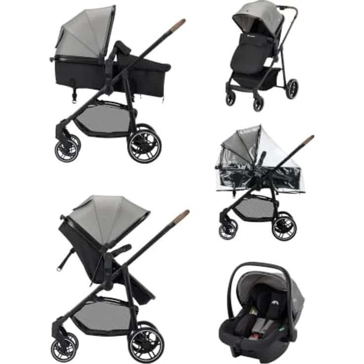 Bebeconfort Haze Trio Lux, 3-in-1 Kinderwagen Set mit i-Size Kindersitz, 2-in-1 Sitzeinheit, kompakt klappbar, Tinted Grey