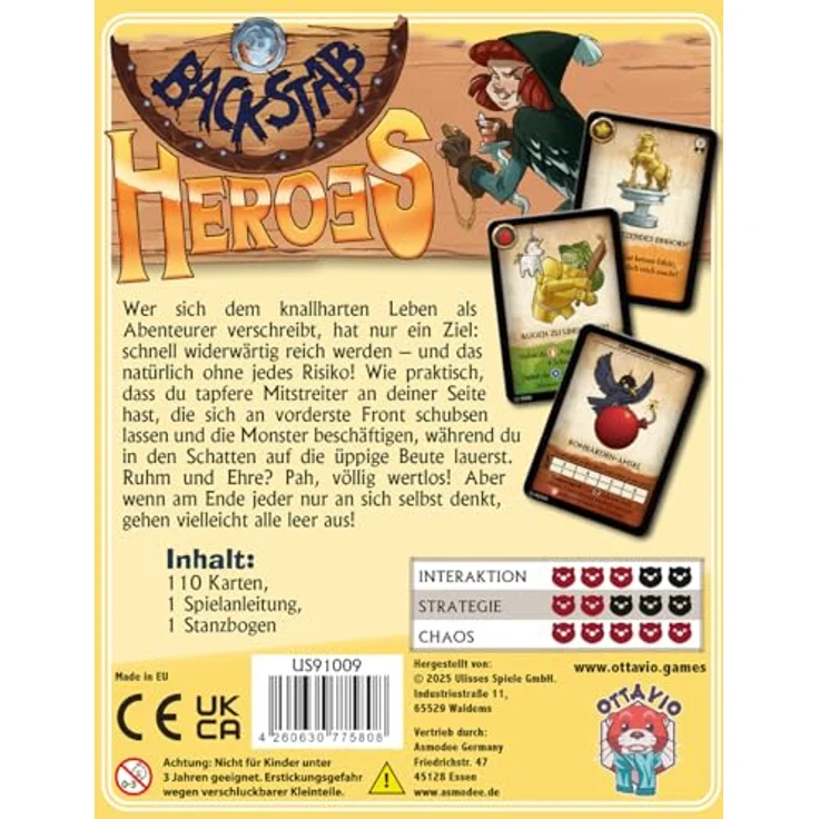 Ottavio Backstab Heroes - Chaotisches Kartenspiel für Anti-Helden, mit 110 Spielkarten, für 3-6 Spieler, gelb – Bild 4