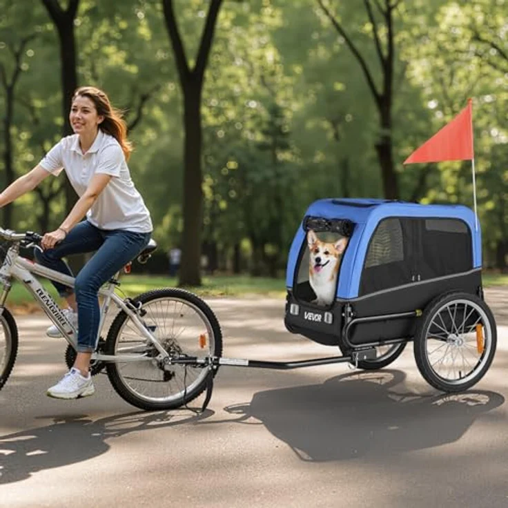 VEVOR Hundeanhänger PTS101, faltbarer Fahrradanhänger für kleine & mittelgroße Hunde bis 30 kg, universelle Kupplung, Wetterschutz, Reflektor und interne Leine – Bild 9