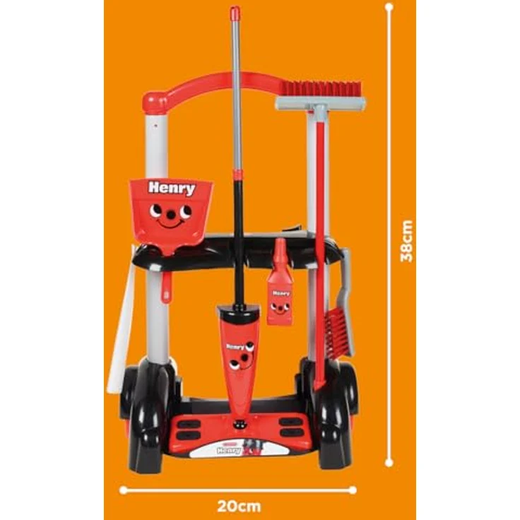 Casdon Henry Putzwagen Spielzeug, rotes Kinder-Reinigungswagen-Set mit Mopp, Besen und Kehrschaufel, geeignet für Kinder ab 3 Jahren – Bild 2