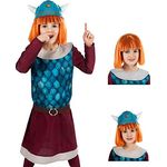 Maskworld Wickie der schlaue Wikinger-Junge - Komplett-Kinder-Kostüm mit Perücke und Helm - 6-teilig - Lilafarben - Karneval-Verkleidung (122-128)