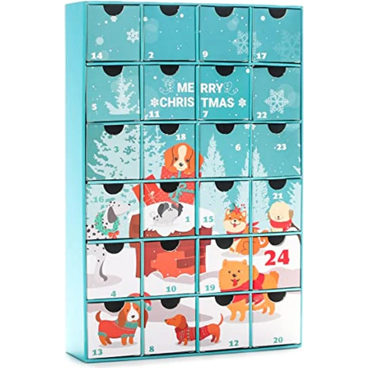 BRUBAKER Hunde Adventskalender zum Befüllen, DIY Weihnachtskalender mit 24 Türchen für Leckerlis und Snacks, Blau – Bild 1