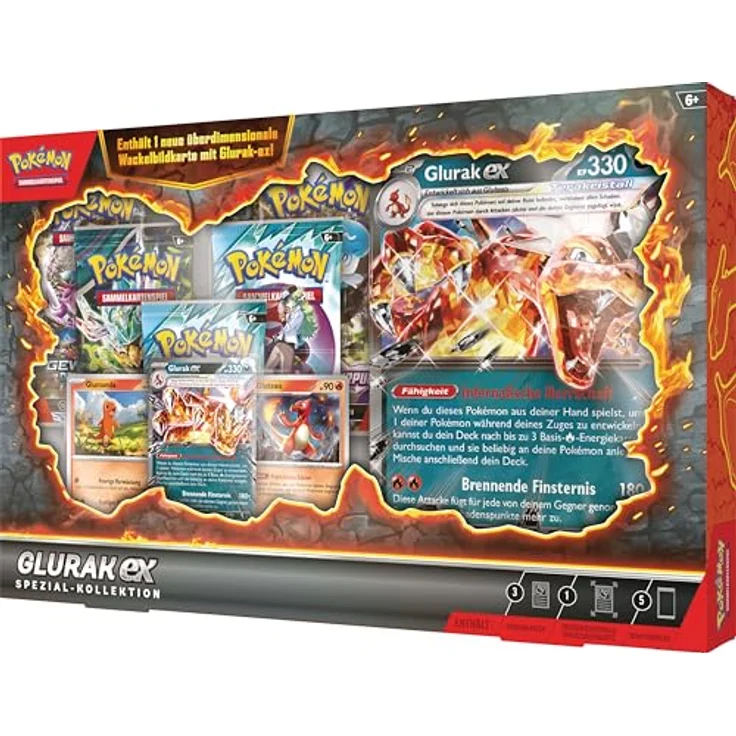 Pokémon PKM Spezial-Kollektion, Sammelkarten-Set mit Glurak-ex, holografischen Karten und 5 Booster-Packs – Bild 3