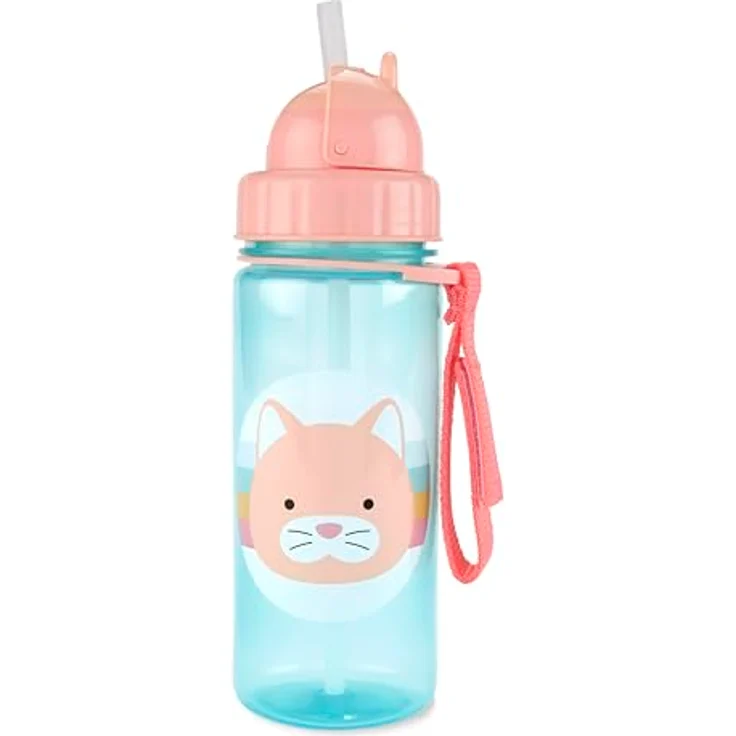 Skip Hop Zoo Strohhalmflasche - Katze, verschließbarer Strohhalm, praktische Schlaufe, 384,5 ml, BPA frei – Bild 2
