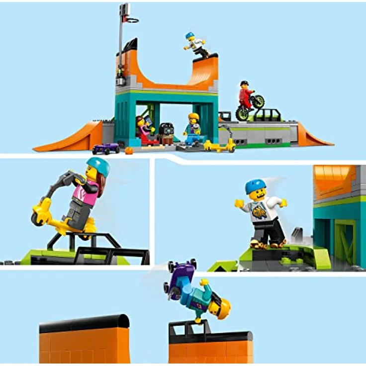LEGO 60364 City Skaterpark, Spielzeug für Kinder ab 6 Jahren, mit BMX-Rad, Skateboard, Scooter, Inline-Skates und 4 Skater-Minifiguren zum Ausführen von Stunts, 2023 Set – Bild 4