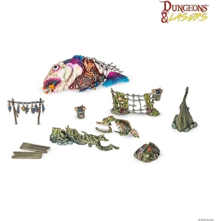 Archon Studio Dungeons & Lasers Swamps of Doom, 29-teiliges D&D Starter-Set mit Spielmatte und Miniatur-Geländeelementen, unlackiert und unmontiert, ab 14 Jahren – Bild 2