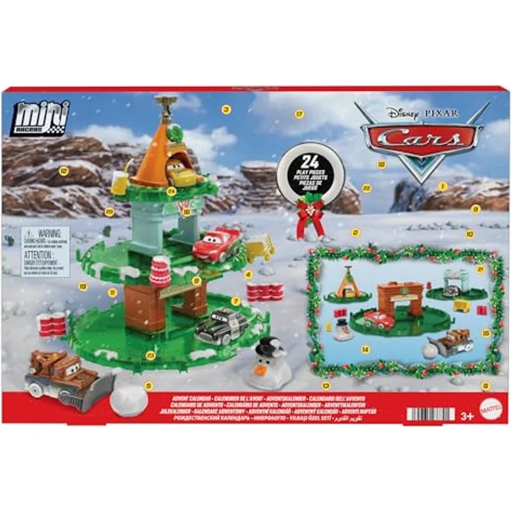Mattel Disney Pixar Cars Microauta Adventskalender, mit 4 Mini-Fahrzeugen und winterlicher Schneemann-Autofigur – Bild 2