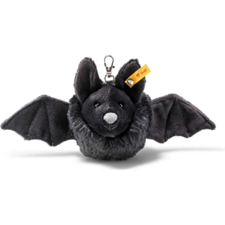 Steiff Kuscheltier Anhänger Boris Fledermaus, 8 cm schwarzes Plüschtier mit Kunststoffaugen für Kinder, Handarbeit und waschbar bei 30 °C – Bild 1