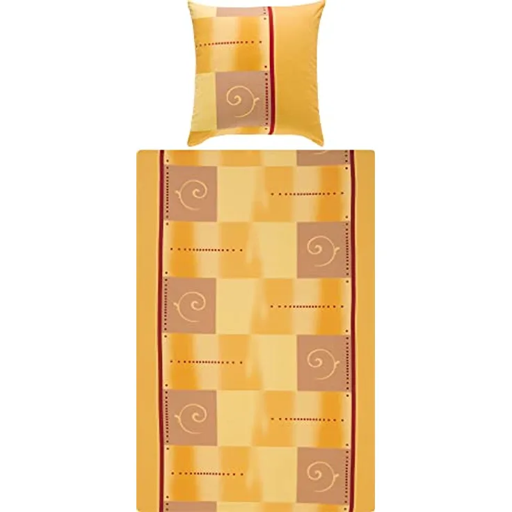Erwin Müller Bettwäsche, Bettgarnitur Single-Jersey - 100% Baumwolle, pflegeleicht, bügelleicht, mit praktischem Reißverschluss - Ocker-gelb-rot Größe 135x200 cm (80x80 cm)
