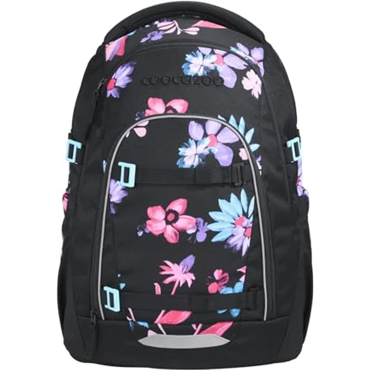 Coocazoo MATE Schulrucksack „Floral Artnight”, ergonomisch und anpassbar, schwarz-blau, 30 Liter, höhenverstellbar, mit Brustgurt und Hüftgurt, ab der 3. Klasse – Bild 1