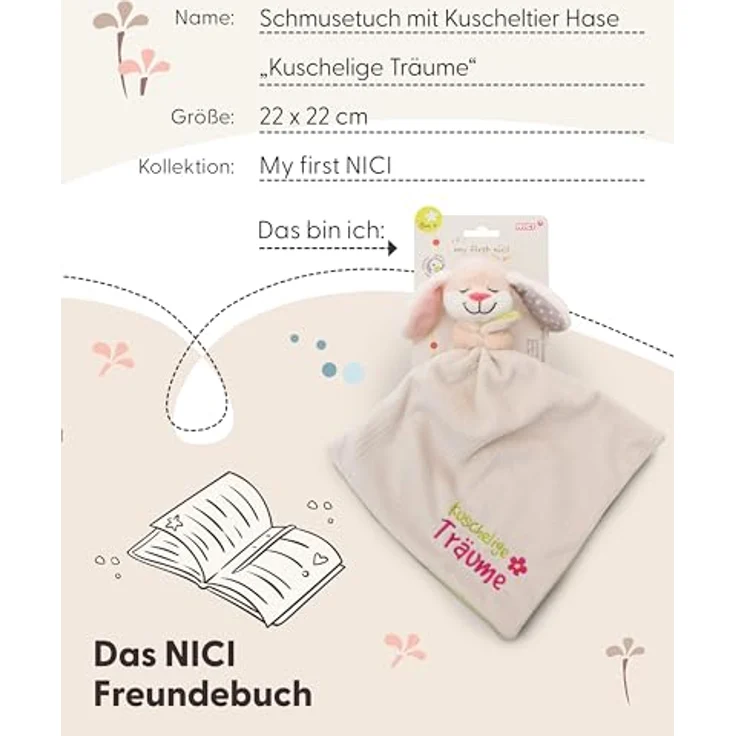 NICI Schmusetuch Baby 22 x 22 cm mit Kuscheltier Hase - Flauschiges Schnuffeltuch in Blau für Mädchen & Jungen, Mit gesticktem Schriftzug "Kuschelige Träume" - 49753 – Bild 5