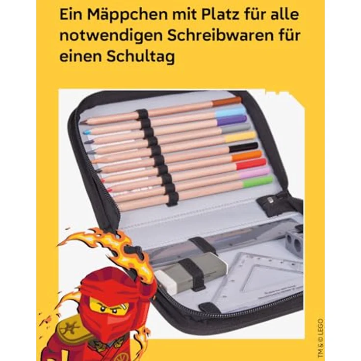 SKANDO BAGS LEGO® NINJAGO® Federmäppchen Junge Lloyd – Praktisches Federmäppchen mit CE-geprüften Inhalten, elastischen Halterungen, Namensschild, 20 x 14 x 4 cm – Bild 5