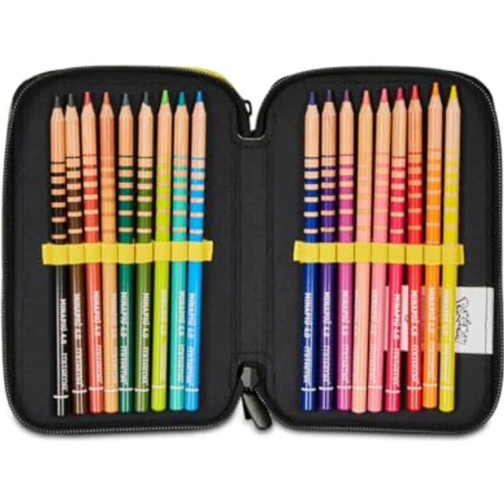Seven Federmäppchen Pokemon Pikachu, XXL Etui mit 3 Fächern und kompletten Schreibwaren, inkl. Bleistiften und Filzstiften für Mädchen, Grundschule – Bild 5