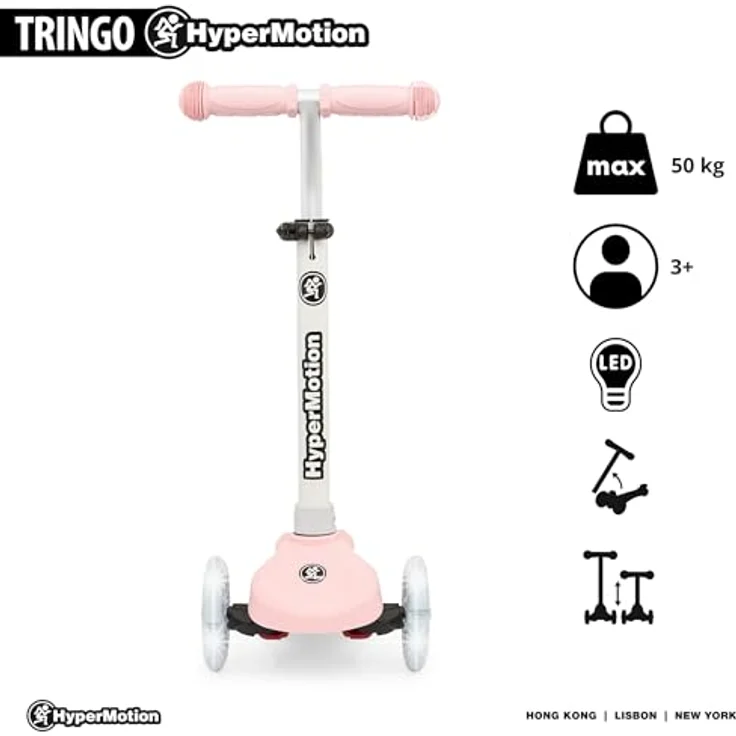 HyperMotion TRINGO Dreirädriger Kinder-Scooter mit LED-Rädern – höhenverstellbar, ab 3 Jahren, Rosa – Bild 3