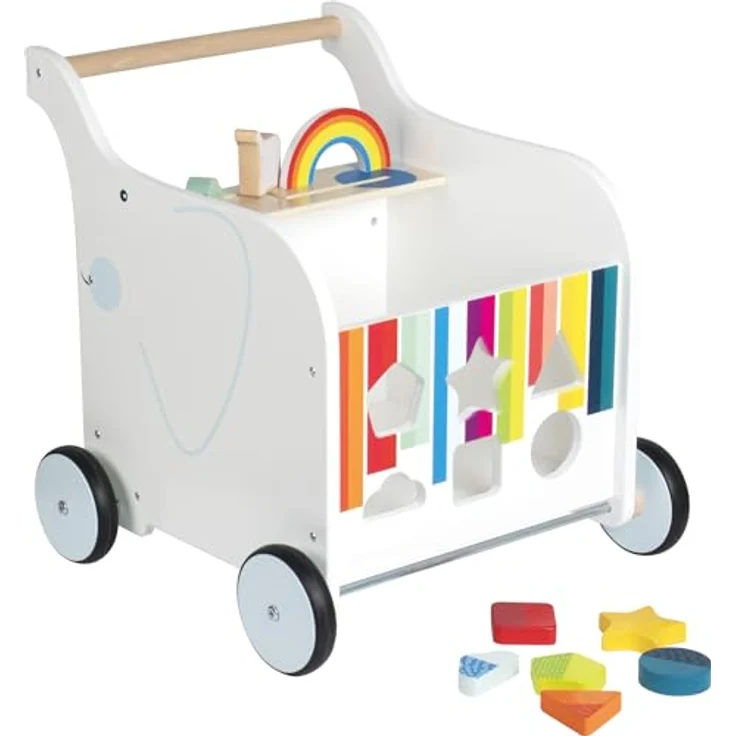 Small Foot Lauflernwagen Spielzeugbox Elefant aus Holz, mit Bremse und gummierten Rädern, blau, für Kinder ab 1 Jahr, 12535 – Bild 2