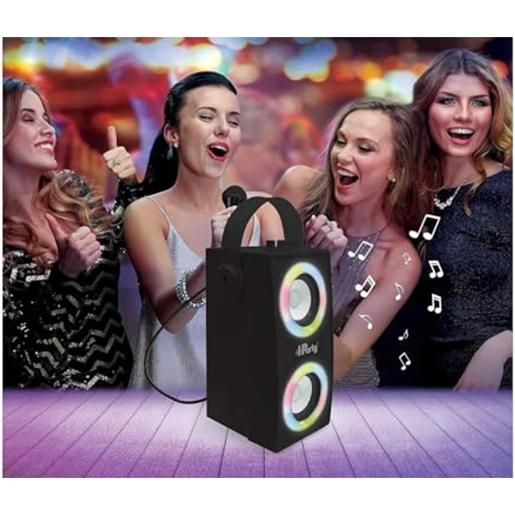 Lexibook BTP180BKZ Lautsprecher iParty-Tragbarer Bluetooth-Lichtlautsprecher mit Mikrofon, Stereoanlage, Lichteffekten, Karaoke, Kabelloser, USB, SD-Karte, Akku, Schwars, Schwarz – Bild 8