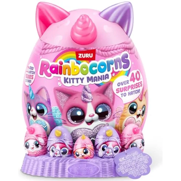 Zuru Rainbocorns Kitty Mania, Plüschspielzeug mit 35 Überraschungen und Boo-Boocorn, rosa