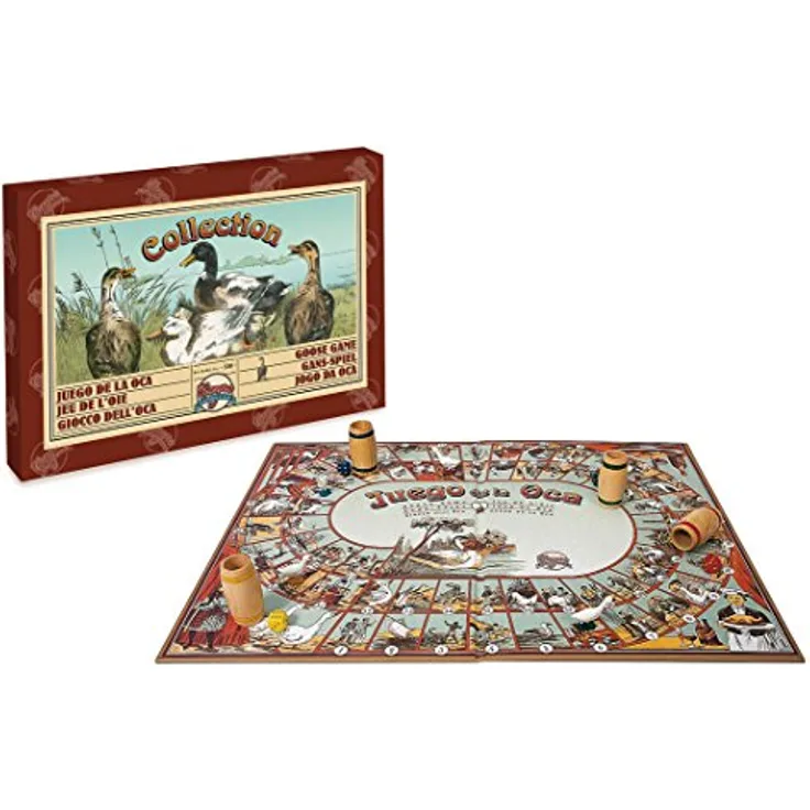 Cayro Gänsespiel, klassisches Brettspiel zur Entwicklung kognitiver Fähigkeiten, für Kinder ab 8 Jahren, 4 Holzbecher und 4 Holzwürfel enthalten