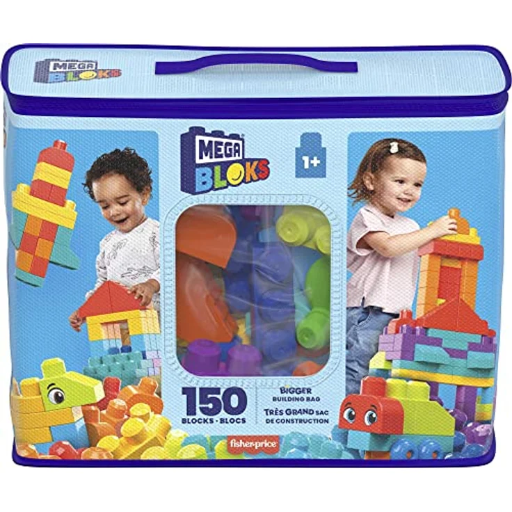 MEGA HHM96 - MEGA BLOKS Bausteinebeutel Deluxe, 150 große und farbenfrohe Bausteine mit einer Aufbewahrungstasche, Konstruktionsspielzeug, Spielzeug-Geschenkset für Kinder ab 1 Jahr – Bild 7