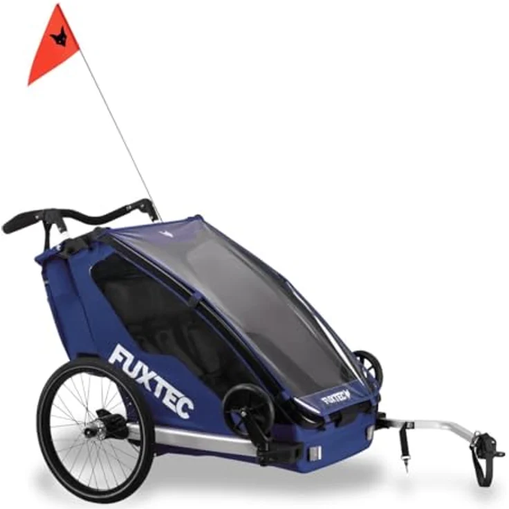 FUXTEC Fahrradkinderanhänger FX-FA1neu, Sportlicher Fahrradanhänger für bis zu zwei Kids, blau – Bild 3