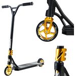 Mach1 Stunt Scooter 360° Lenkung - 120mm Rollen mit Alu Core und ABEC 9 Kugellagern, Tretroller, Kickscooter, Fun Stunts Trick Roller für Kinder ab 6 Jahre (schwarz-Gold mit schwarzen Rollen)