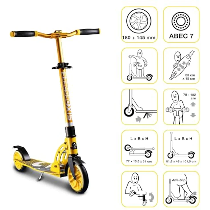 Authentic Sports Six Degrees Aluminium Scooter Junior 180 mm, Gelb – Bild 2