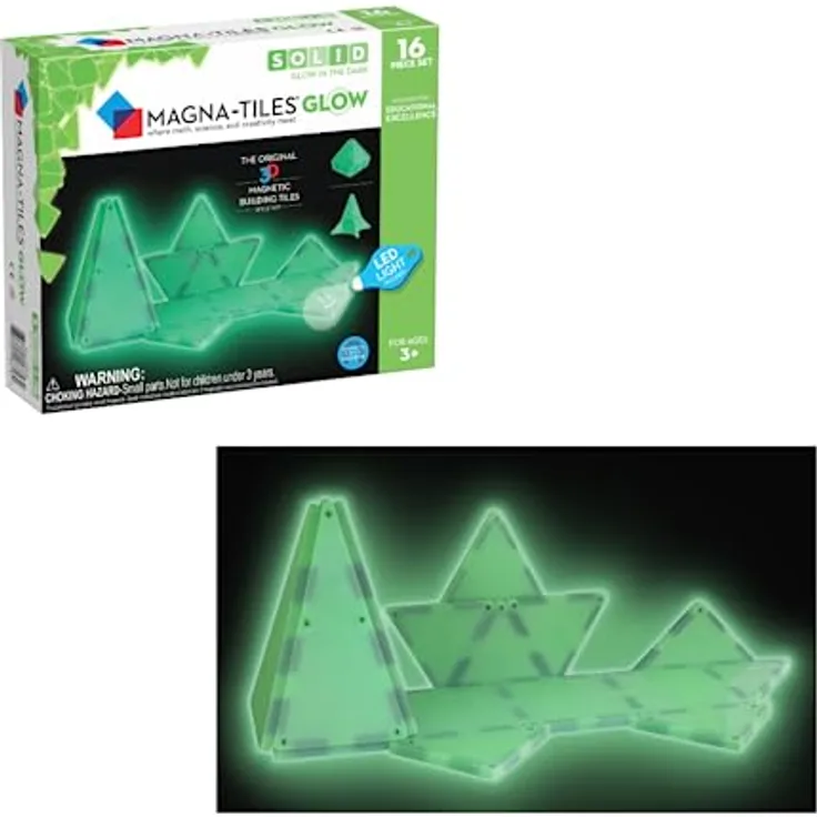 Magna-Tiles Glow In The Dark Set, Original Magnetische Baukugeln für kreatives Spielen, 16 Teile + LED-Licht, geeignet für Kinder ab 3 Jahren
