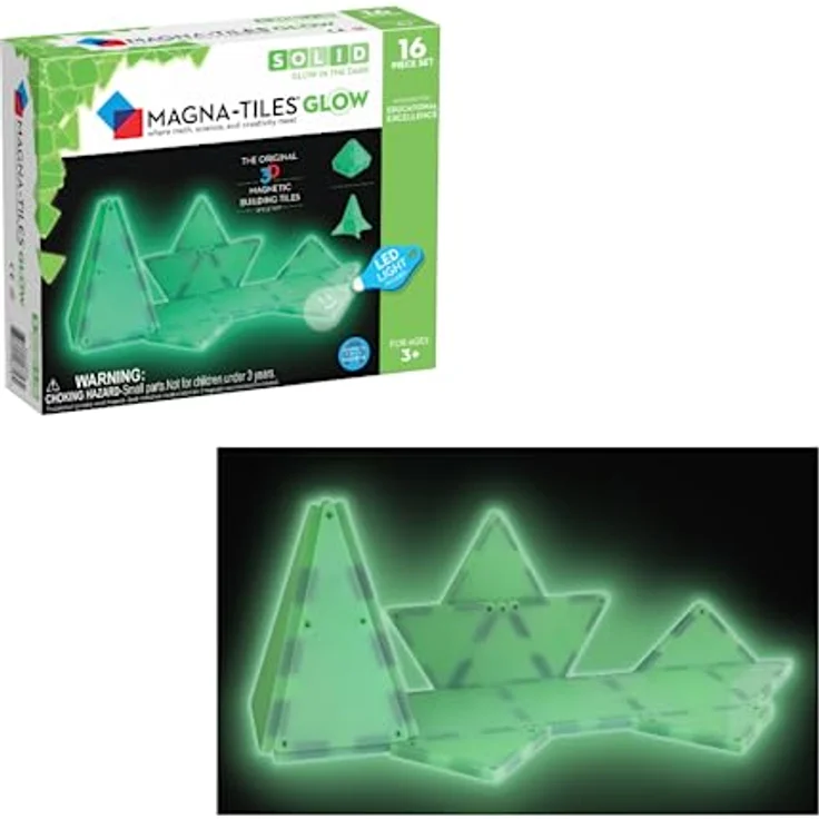 Magna-Tiles Glow In The Dark Set, Original Magnetische Baukugeln für kreatives Spielen, 16 Teile + LED-Licht, geeignet für Kinder ab 3 Jahren – Bild 1