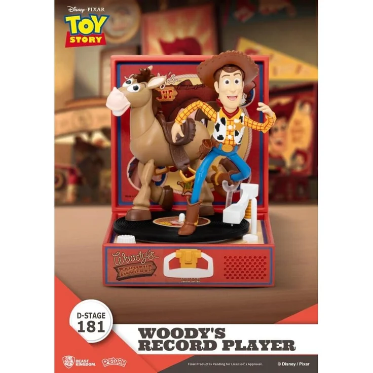 Beast Kingdom Toys Toy Story Record Player Series PVC Figur Woody mit Plattenspieler, 13 cm, detailreich und ideal für Sammler