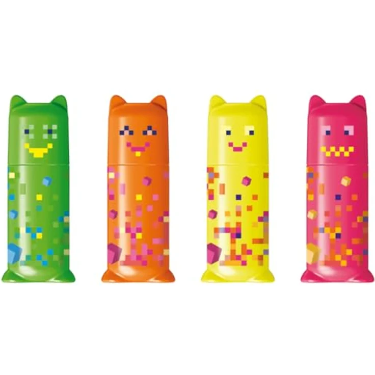 Maped PIXEL PARTY Mini Textmarker, farbsortiert, 4 St., ergonomische Griffzone, keilförmige Spitze, lichtbeständig – Bild 2