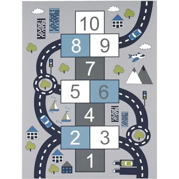 TT Home Kinderzimmerteppich, rutschfest mit Straßenmotiven, grau, 200x290 cm – Bild 5