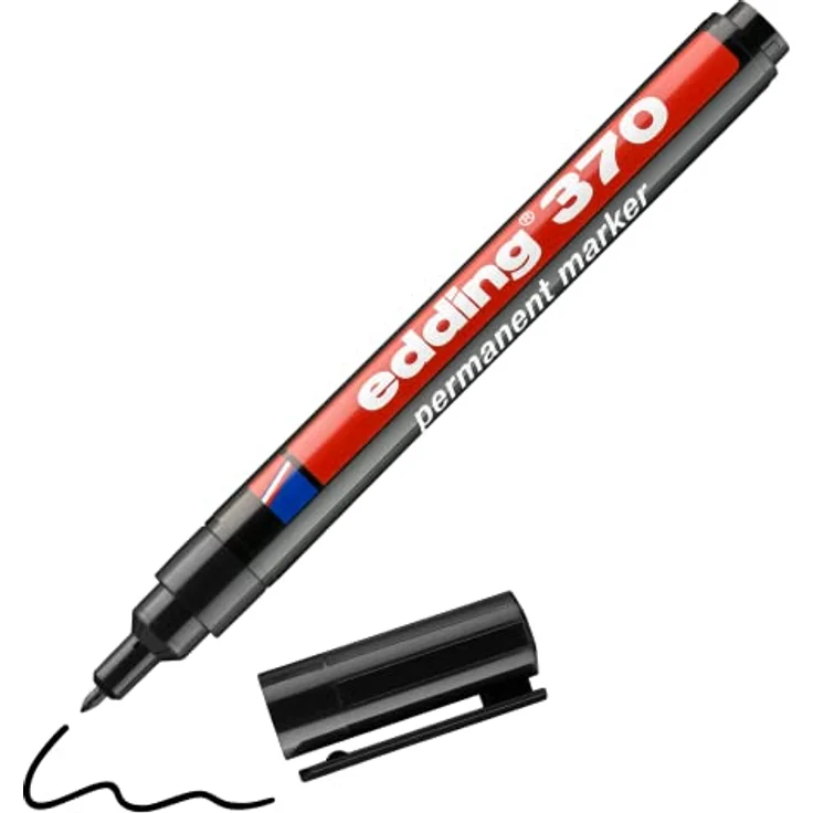 edding 370 Permanentmarker - schwarz - 1 Stift - feine Rundspitze 1 mm - wasserfest, schnell-trocknend - Multimarker, Universalstift - für Karton, Kunststoff, Holz, Metall, Glas, Stein, Leinwand – Bild 1