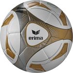 Erima Hybrid Training Fußball, Größe 5, weiß/Gold, PU-Material mit 3D-Struktur für perfekte Flugeigenschaften, langlebig, weicher Ballkontakt