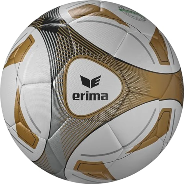Erima Hybrid Training Fußball, Größe 5, weiß/Gold, PU-Material mit 3D-Struktur für perfekte Flugeigenschaften, langlebig, weicher Ballkontakt – Bild 1