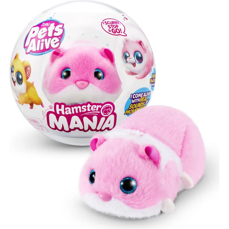 ZURU Pets Alive Hamster Mania 9543B, Elektronisches Haustier mit 20 Geräuschen, Pink