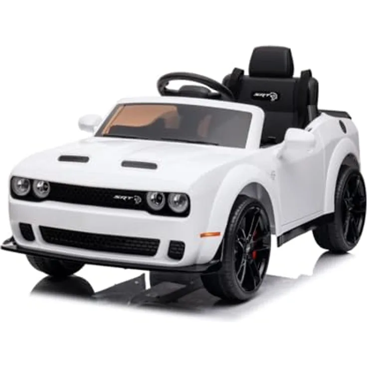 schnaeppchenmeile-online Kinder Elektroauto Dodge Challenger SRT, 2 Motoren+Sound+FB+LED Weiss