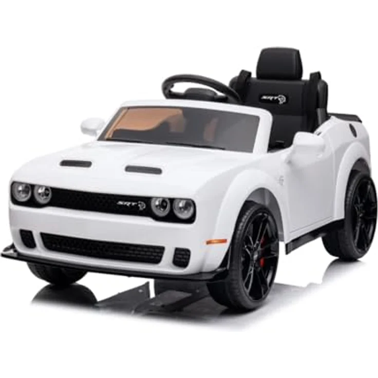 schnaeppchenmeile-online Kinder Elektroauto Dodge Challenger SRT, 2 Motoren+Sound+FB+LED Weiss – Bild 1