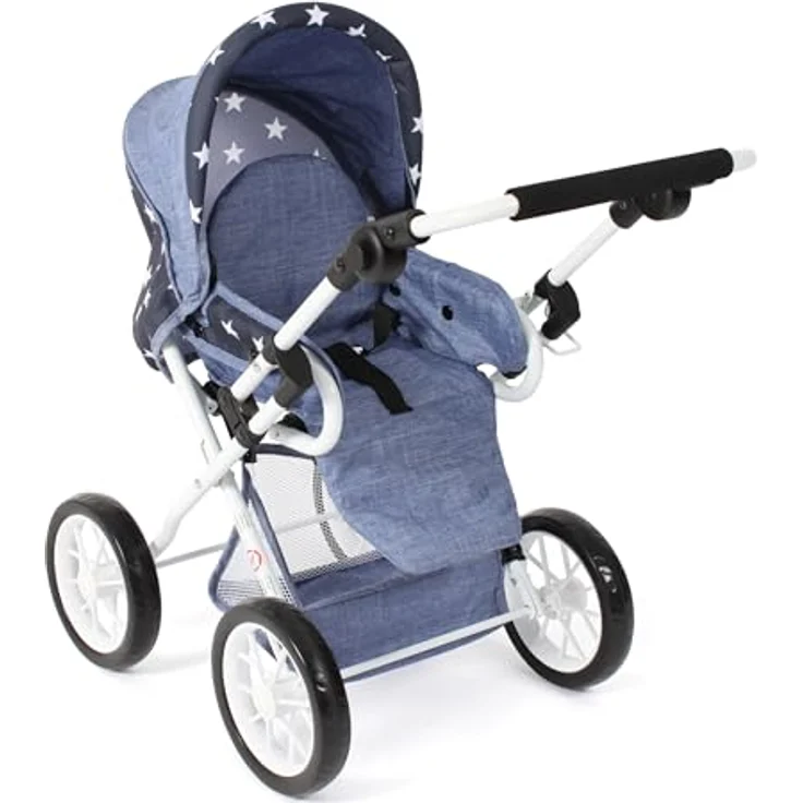 Bayer Chic 2000 - Puppenwagen Leni, 2in1 Kombipuppenwagen mit herausnehmbarer Tragetasche, Kinderwagen für Puppen bis 46 cm Größe, Sternchen navy – Bild 4