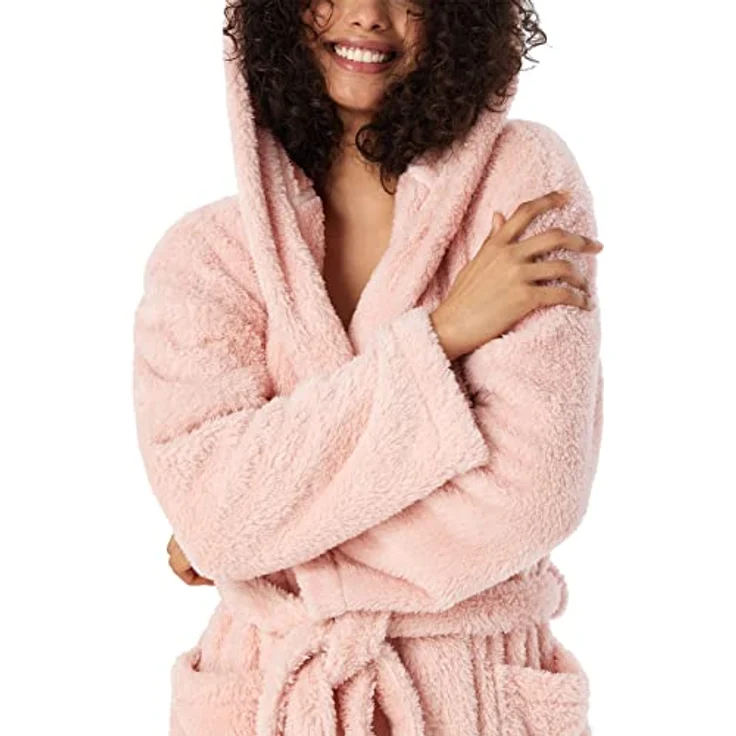 Schiesser Bademantel Teddy Fleece, Damen Kurzmantel mit super flauschigem Teddy-Fleece, grau – Bild 4