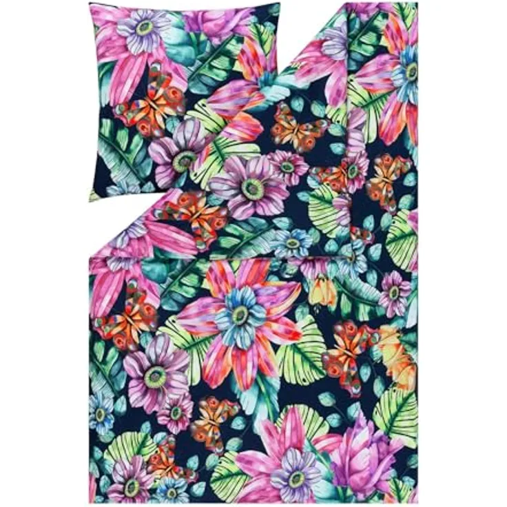 Estella Mako Interlock Jersey Bettwäsche Amarina Indigo 135x200 + 80x80 cm, Kinderbettwäschen Hergestellt aus ägyptischen Langstapelgarnen in Interlock-Jersey Qualität mit Garantie-Reißverschluss