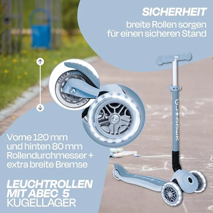 Globber Primo Foldable Plus Lights, 3-rädriger Kinderscooter mit leuchtenden Vorderrädern, höhenverstellbarem Lenker und klappbarem Mechanismus – Bild 2