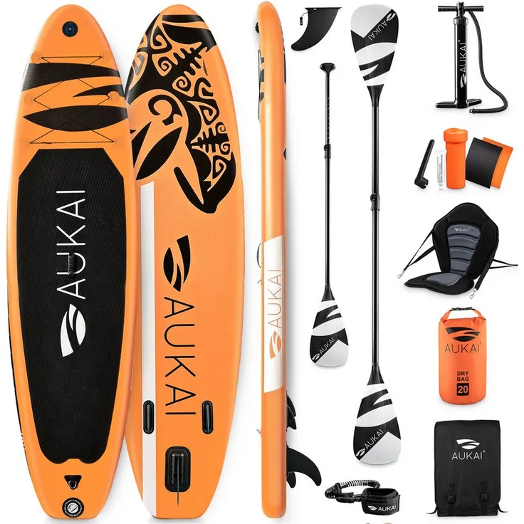 Aukai SUP-Board PRO 320cm, 2in1 Aufblasbares Stand up Paddle Set mit Kajak-Sitz, blau, 5 Jahre Garantie