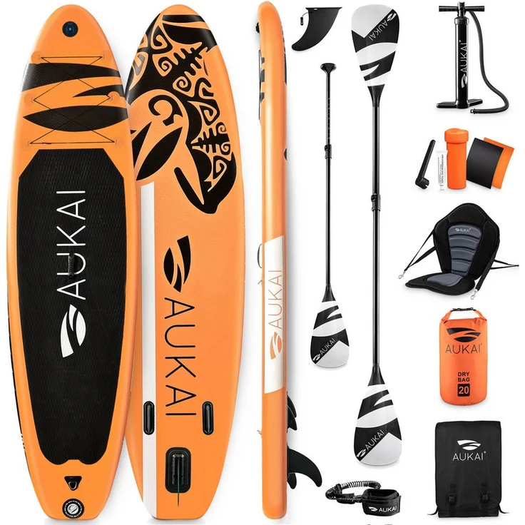 Aukai SUP-Board PRO 320cm, 2in1 Aufblasbares Stand up Paddle Set mit Kajak-Sitz, blau, 5 Jahre Garantie