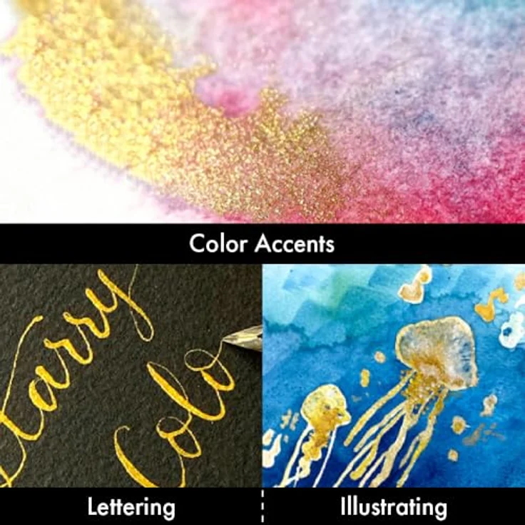 Kuretake Gansai Tambi Starry Colors Set, 6 Farben in Goldperle für Kalligraphie und Illustration – Bild 4