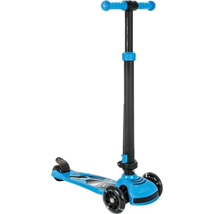 Pilsan Kinderroller mit 3 Rädern, höhenverstellbarer Cityroller, blau, leuchtende Räder