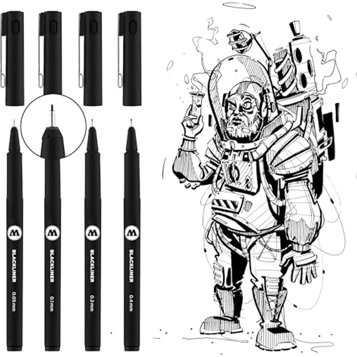 MOLOTOW BLACKLINER SET 2, Fineliner-Set schwarz, 4 St., Strichstärken 0,5 - 1,0 mm, wasserfest und dokumentenecht – Bild 3