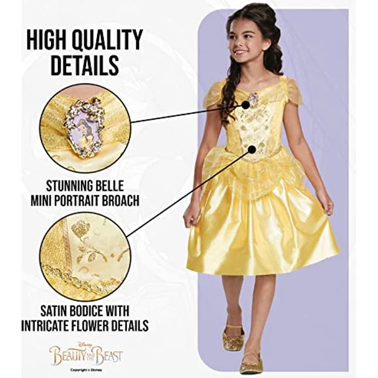 Disney Official Classic princess Bell Dressupfor Girls, Belle Costume kids, Beauty and the Beast costume, belle Fancy Dress Outfit, costumes for Girls M – Bild 4