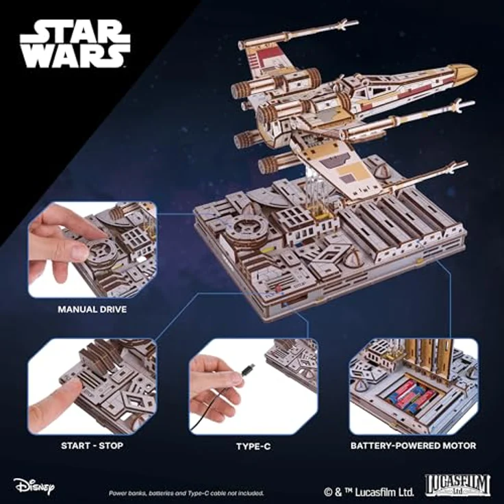 UGEARS Star Wars ™ X-Wing Starfighter von Luke Skywalker ™ – 3D Puzzle Holz Modellbausatz mit beweglichen S-Flügeln, kein Kleber erforderlich – Bild 3