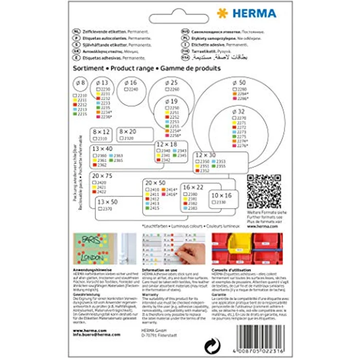 HERMA 2230 Punktaufkleber Klebepunkte weiß, 32 Blatt, Ø 13 mm, 77 pro Bogen, 2464 Aufkleber, selbstklebend, Markierungspunkte zum Beschriften, runde Farbpunkte aus Papier, blanko – Bild 2