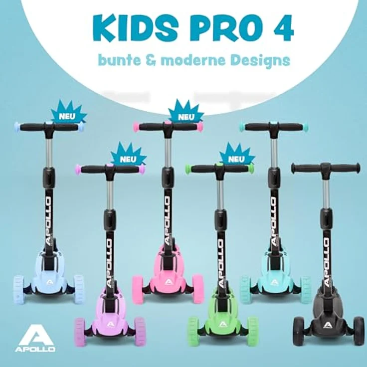 Apollo Kinderscooter KidsPro4 LED Roller - Pink, höhenverstellbar, mit leuchtenden LED-Rollen, für Kinder ab 3 Jahre, belastbar bis 60 kg – Bild 6